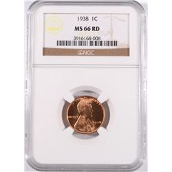 1938 LINCOLN CENT, NGC MS-66 RED GEM!!!