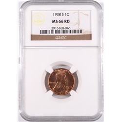 1938-S LINCOLN CENT, NGC MS-66 RED GEM!!