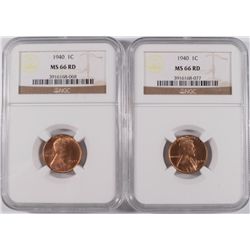 ( 2 ) 1940 LINCOLN CENTS, NGC MS-66 RED GEMS!!
