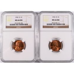 ( 2 ) 1941-D LINCOLN CENTS, NGC MS-66 RED GEMS!!