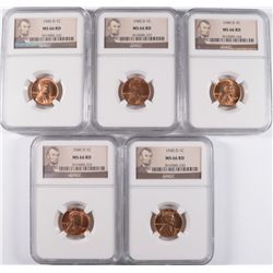( 5 ) 1945-D LINCOLN CENTS, NGC MS-66 RED