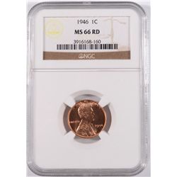 1946 LINCOLN CENT, NGC MS-66 RED RARE!!!