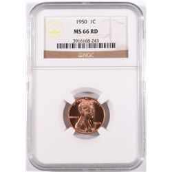 1950 LINCOLN CENT, NGC MS-66 RED, RARE!