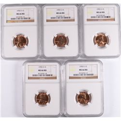 ( 5 ) 1955-S LINCOLN CENTS, NGC MS-66 RED GEMS!!~