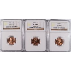 ( 3 ) 1957-D LINCOLN CENTS, NGC MS-66 RED GEMS!