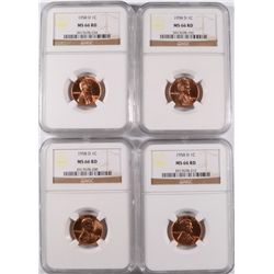 ( 4 ) 1958-D LINCOLN CENTS , NGC MS-66 RED  GEMS