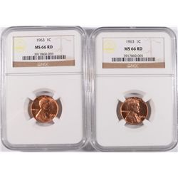 ( 2 ) 1963 LINCOLN CENTS, NGC MS-66 RED! RARE! MS-67 RED GO FOR $3000.00 EACH!
