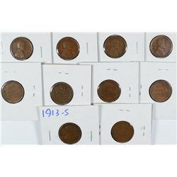 (10) 1913-S LINCOLN CENTS VF