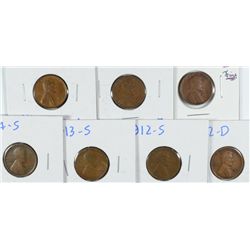 (7) LINCOLN CENTS (09 VDB, 10-S, 11, 12-D, 12-S, 13-S, 14-S)