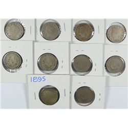 (10) 1895 V-NICKELS VG'S