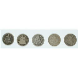 (5) LOW GRADE SEATED LIBERTY DIMES
