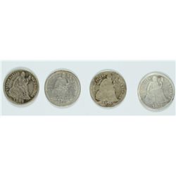 (4) SEATED LIBERTY DIMES (53, 75-CC, 76-CC, 89)