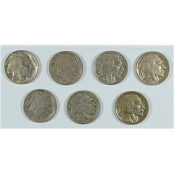 LOT of (7) BUFFALO NICKELS, BETTER DATES, 1913, '15, '18S, '20, '24D, '34D, '36