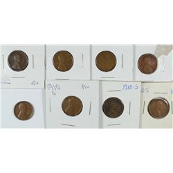 LINCOLN CENT LOT, (5-1910-S VG / F) &  (3-1911-S VF)