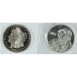 2 - 1 OZ .999 SILVER 1889-CC REPLICA + 2002 XMAS