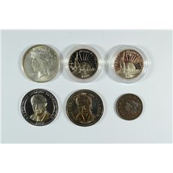 LOT OF 6:  2 - 1986 STATUE OF LIBERTY PROOF HALF DOLLARS, 1835 ONE CENT FINE,