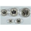 Image 1 : 2004 CANADIAN SILVER MAPLE LEAF ( 5 ) PIECE SET ORIGINAL BOX AND COA,