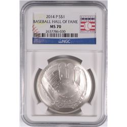 2014 BASEBALL HALL OF FAME SILVER DOLLAR, NGC MS-70!  WOW!!