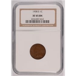 1908-S INDIAN HEAD CENT NGC XF-45 BN