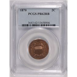 1870 PROOF TWO CENT PC PCGS PR-62 RB