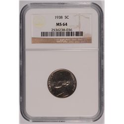 1938 JEFFERSON NICKEL NGC MS-64