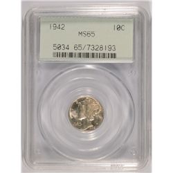 1942 MERCURY DIME PCGS MS-65 OGH