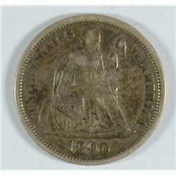 1890 SEATED LIBERTY DIME XF