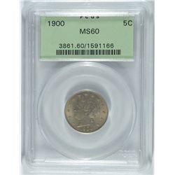 1900 LIBERTY NICKEL PCGS MS-60 OLD GREEN HOLDER
