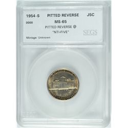 1954-S JEFFERSON NICKEL SEGS MS-65 PITTED REVERSE