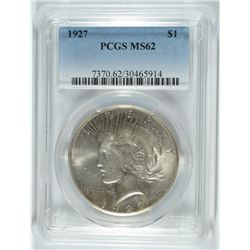1927 PEACE DOLLAR PCGS MS 62 NICE