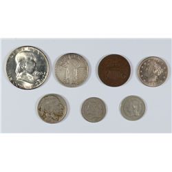 MISC. COIN LOT: 1883 NC NICKEL AU; 1868 TWO CENT VF; 1955 HALF DOLLAR BU;