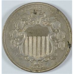1869 SHIELD NICKEL AU-55