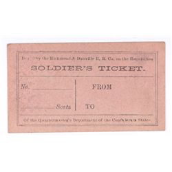 CIVIL WAR SOLDIERS RAIL ROAD TICKET (RARE)