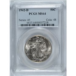1942-D WALKING LIBERTY HALF DOLLAR PCGS MS-64