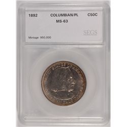 1892 COLUMBIAN EXPO COMMEN HALF DOLLAR SEGS MS-63 PL
