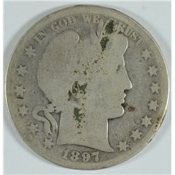 1897-O BARBER HALF DOLLAR, GOOD, SPOTS ON THE OBV., KEY DATE!