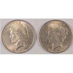 ( 2 ) 1923 PEACE SILVER DOLLAR, BOTH AU/BU