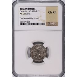ROMAN EMPIRE ANCIENT SILVER DENARIUS, CARACALLA, A.D. 198-217  NGC CHOICE XF