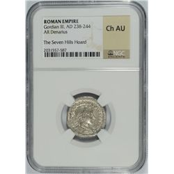 ROMAN EMPIRE ANCIENT SILVER DENARIUS, GORDIAN III A.D. 238-244, NGC CH AU  RARE!