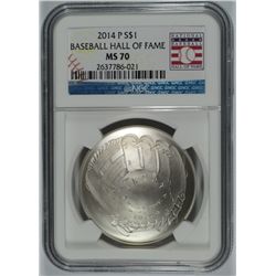 2014 BASEBALL HALL OF FAME SILVER DOLLAR, NGC MS-70!  WOW!!