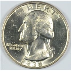 1936-D WASHINGTON QUARTER, MS-64   NICE WHITE COIN!!