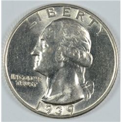 1939-D WASHINGTON QUARTER, MS-64  NICE WHITE COIN