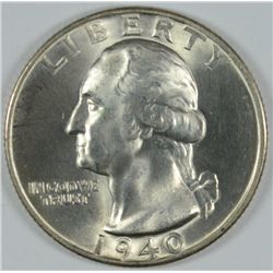 1940-D WASHINGTON QUARTER, MS-64++ GEM LIKE!