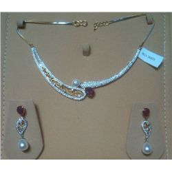 Necklace And Earring Set Diamond: 2.86 Ctw, Ruby 6.68 Ctw And 18kt Gold 21.500 Gram