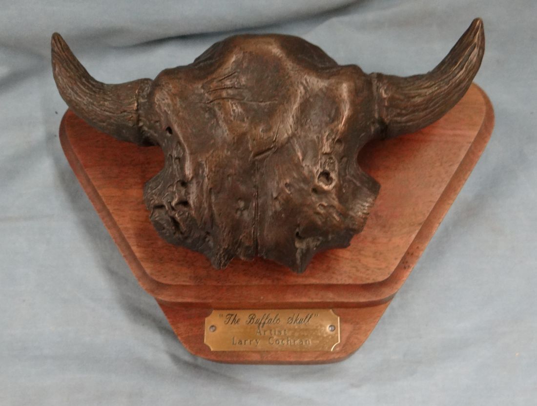 Larry Cochran bronze, Buffalo Skull, 5" x 7", on base