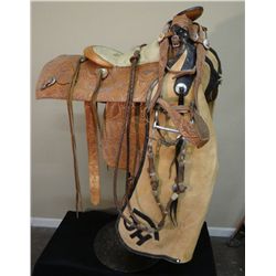 Quarter Circle Reverse C H branded saddle package, bridle breast collar, chaps