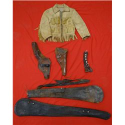Al Furstnow collection, 6 pcs., holster, studded spur straps, shoulder break-away holster, fringed b