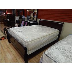 QUEEN CHERRY WOOD FINISH SLEIGH BED FRAME - NEW