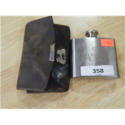 VINTAGE LEATHER WALLET AND ALBERT PURE VODKA MINI FLASK & MILK GLASS DISH