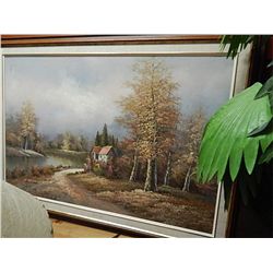 OIL PICTURE - FARM / LAKE